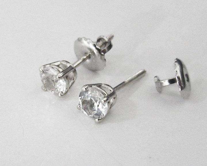 White Sapphire Stud Earrings 4 mm Studs Gemstone 14K White Gold Earrings Wedding Jewelry Anniversary Gift