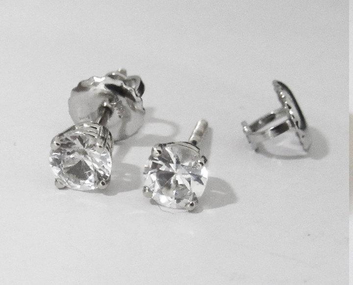 Stud Earrings White Sapphire Stud Earrings Birthday Gift Studs Gemstone 14K White Gold Earrings Wedding Jewelry Anniversary Gift