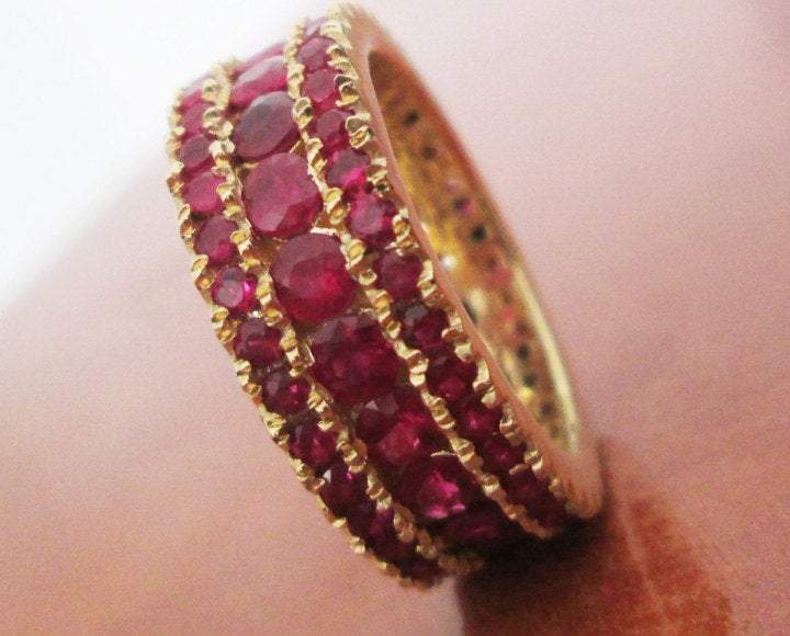Ruby Anniversary Ring Thick Ring Ruby Eternity ring Edwardian 18K Gold 3-Row Anniversary Eternity 3.1/3 carat Natural Rubies July Birthstone