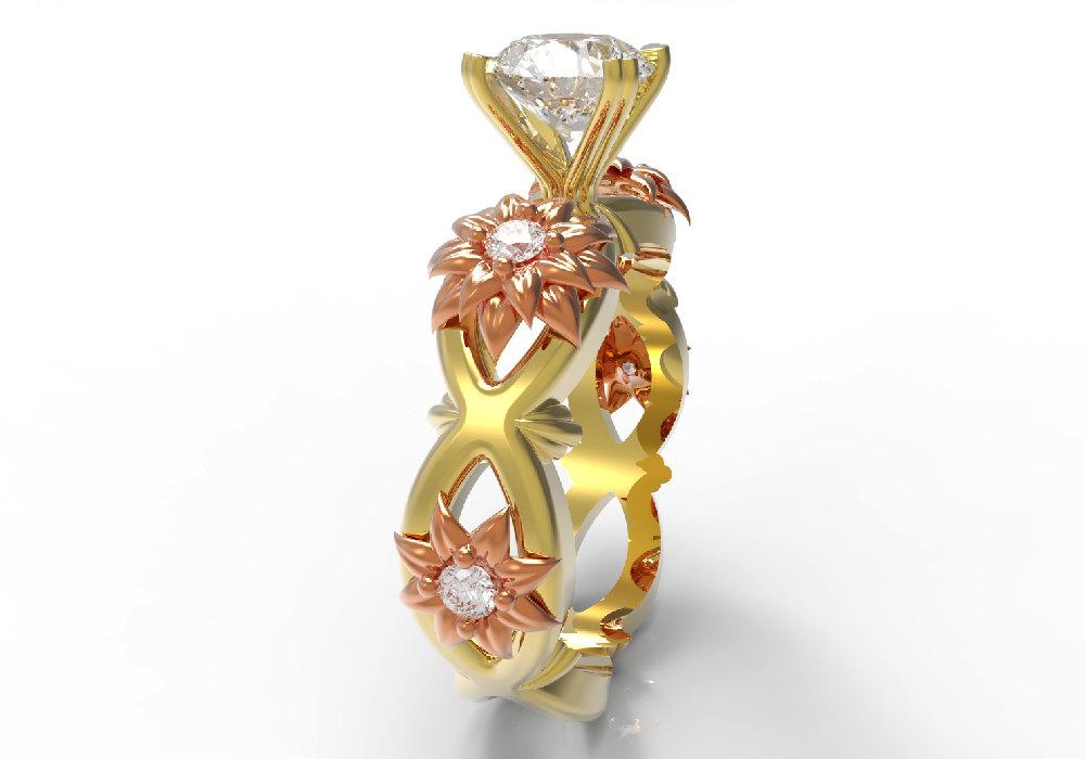 Diamond ring  Gold ring moissanite engagement ring Solid 18K Yellow and Rose Gold