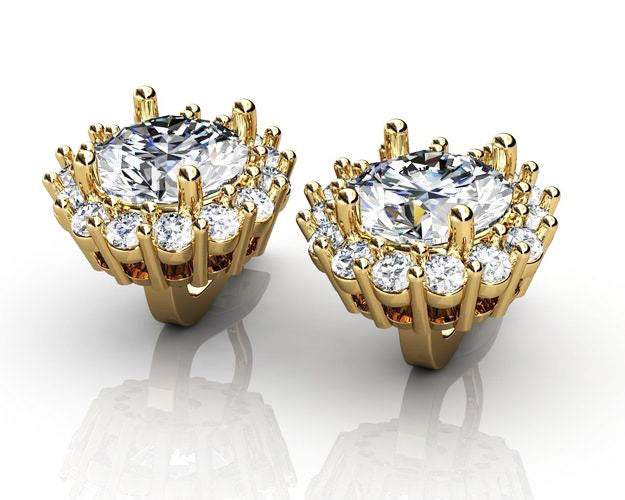 bridesmaid gift Moissanite Stud Earrings 18K Gold 8.50 ct surrounded VVS Diamonds Earrings Gift Wedding Jewelry Anniversary Gift