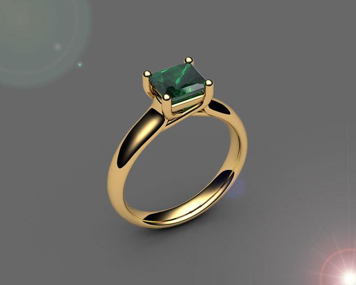 Gold ring Engagement ring Emerald ring Solitaire ring Trellis 18K White Yellow or Rose gold Jewelry