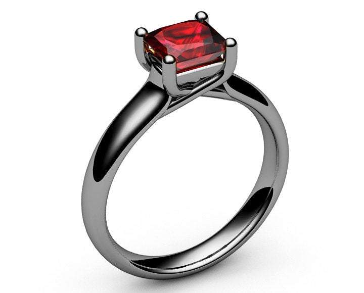 18K Ruby Solitaire Ring, White gold Ruby Ring, Unique Ruby Engagement Ring, Promise ring for Her - Lianne Jewelry