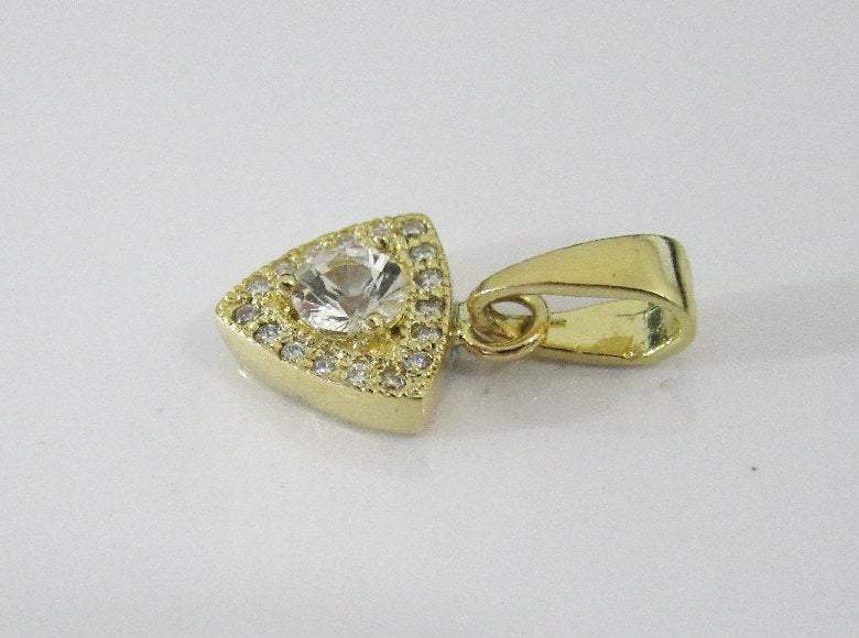 SALE 50% Off 14K Triangle Pendant SALE Diamonds surrounding White Sapphire