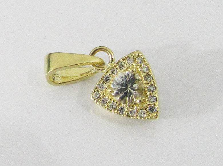 SALE 50% Off 14K Triangle Pendant SALE Diamonds surrounding White Sapphire