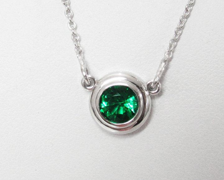 Emerald Pendant Round Pendant Top Quality Emerald Gemstone Pendant Round Pendant Minimalist pendant 14K White gold May Birthstone