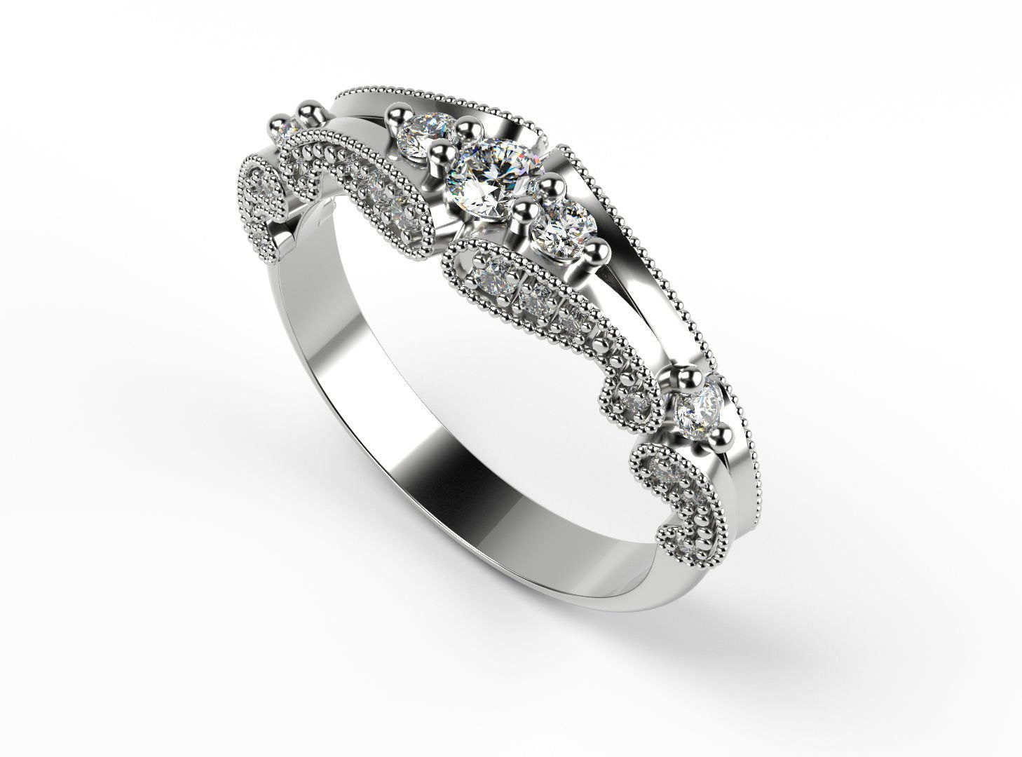 Diamond ring Gold ring Unique Anniversary ring Contour ring Milgrain ring 14K or 18K gold Anniversary gift