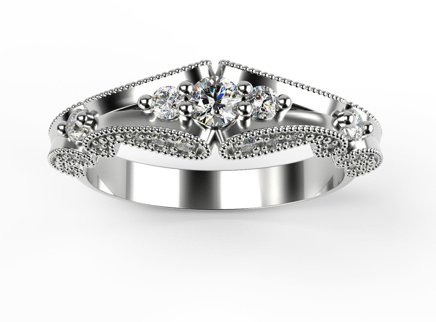 Diamond ring Gold ring Unique Anniversary ring Contour ring Milgrain ring 14K or 18K gold Anniversary gift