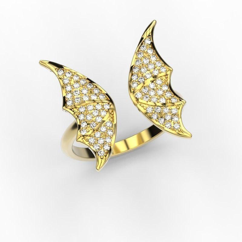 Butterfly Ring with Diamonds pave set Unique Anniversary