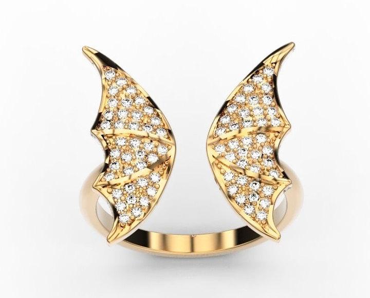 Butterfly Ring with Diamonds pave set Unique Anniversary