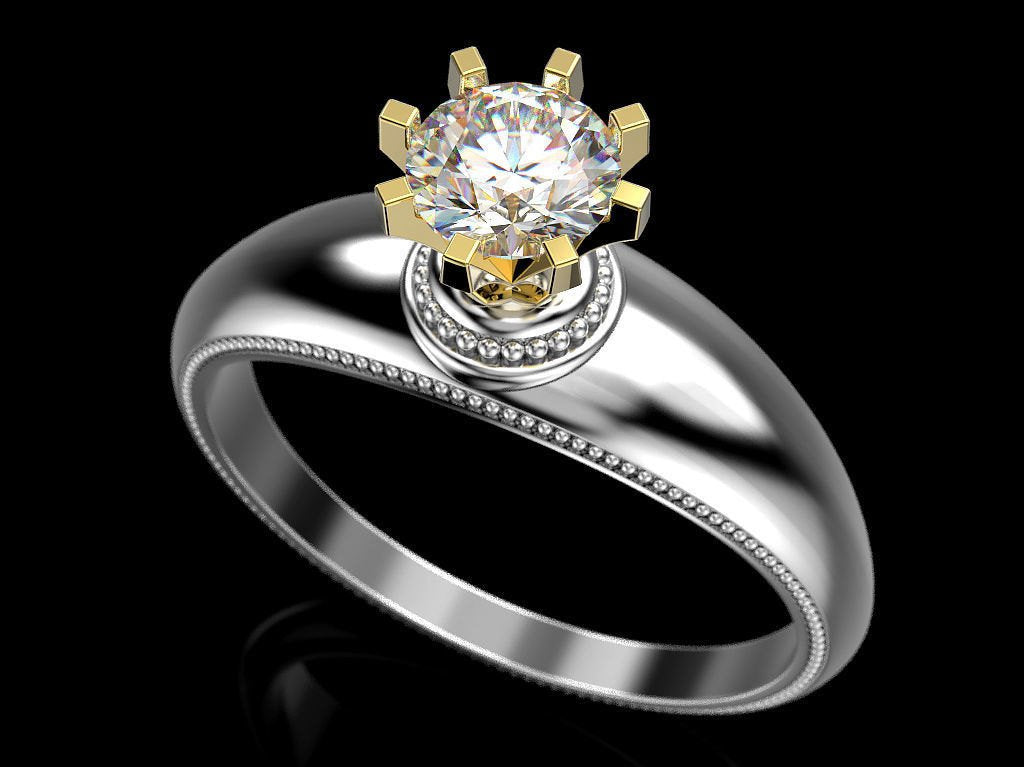 Unique Solitaire Engagement ring Diamond ring Contour ring 18K Yellow & White gold Engagement gift