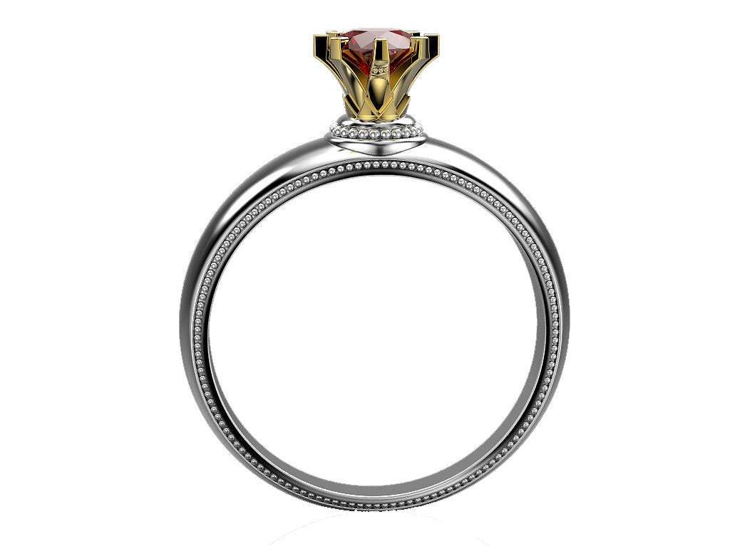 2-Tone Solitaire Ruby Engagement ring, 18K Gold, 8 prongs Ring