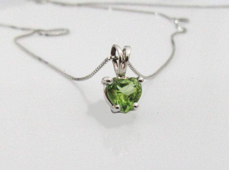 50% SALE - Peridot Heart Pendant in 14K White gold Minimalist pendant