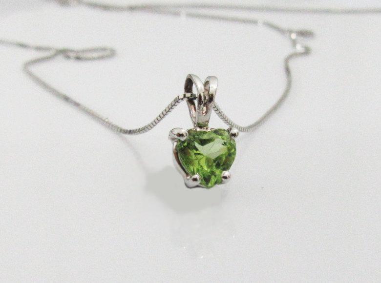 Pendant Peridot Heart Pendant in 14K White gold Minimalist pendant