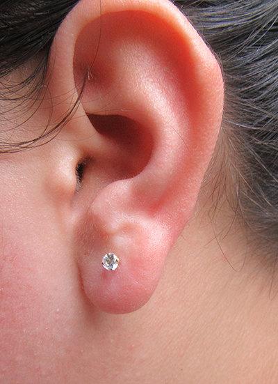3 mm Gold Stud Earrings Studs White Sapphire 14K White Gold Earrings bridesmaid gift 1/4 carat Wedding Jewelry Anniversary Gift