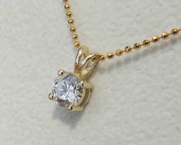 Pendant Diamond Pendant Solitaire Pendant 5mm 1/2 carat 14K Yellow gold chain included  Minimalist pendant