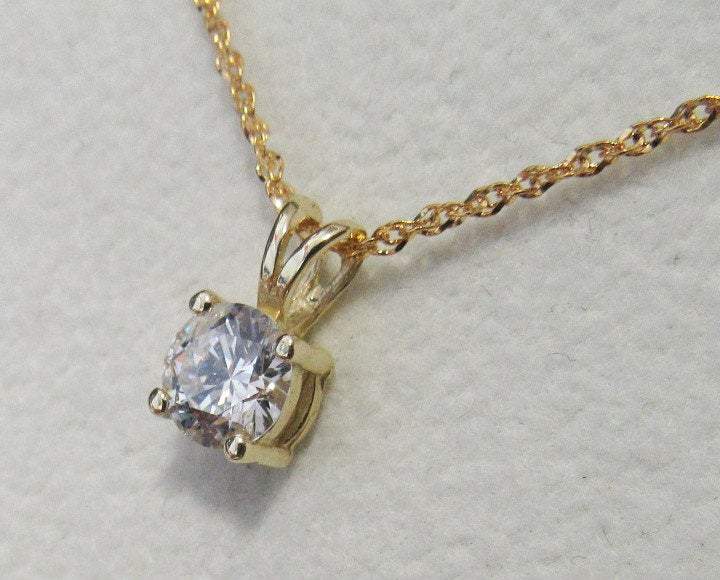 Girlfriend gift Diamond Pendant Solitaire Pendant 5.7 mm 3/4 carat 14K Yellow gold chain included  Minimalist pendant
