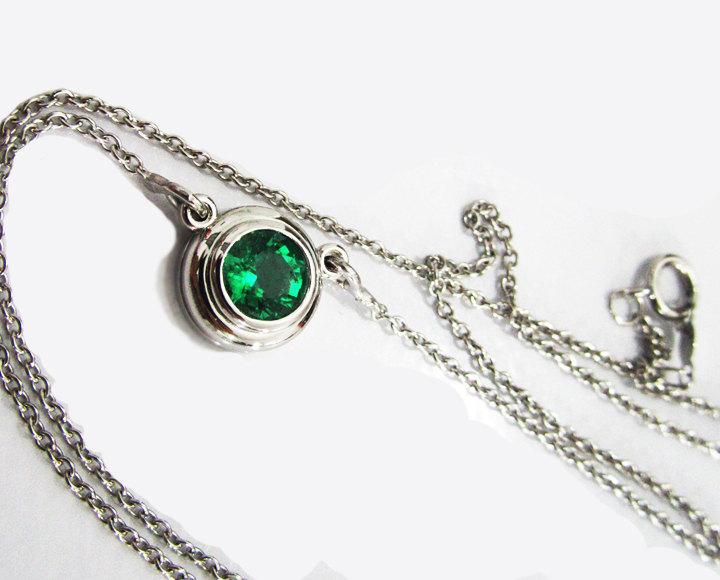 Emerald Pendant Round Pendant Top Quality Emerald Gemstone Pendant Round Pendant Minimalist pendant 14K White gold May Birthstone