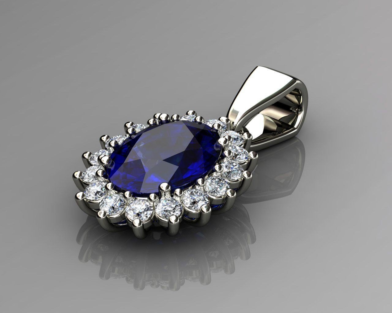Pendant Sapphire Pendant 18K White gold Oval Pendant Diamonds D E VVS  Minimalist pendant