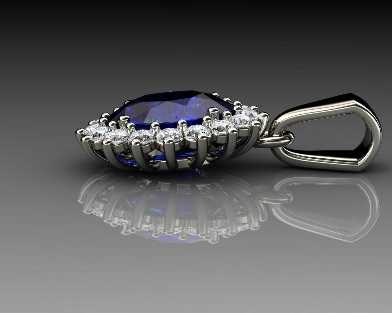Pendant Sapphire Pendant 18K White gold Oval Pendant Diamonds D E VVS  Minimalist pendant