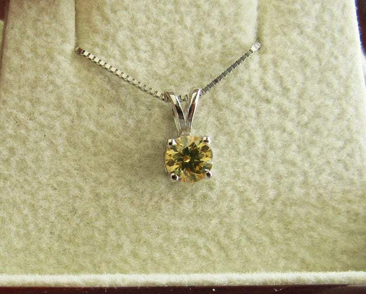 SALE 50% Diamond Pendant Intense Champagne color 0.31 carat Round cut 14K White Gold