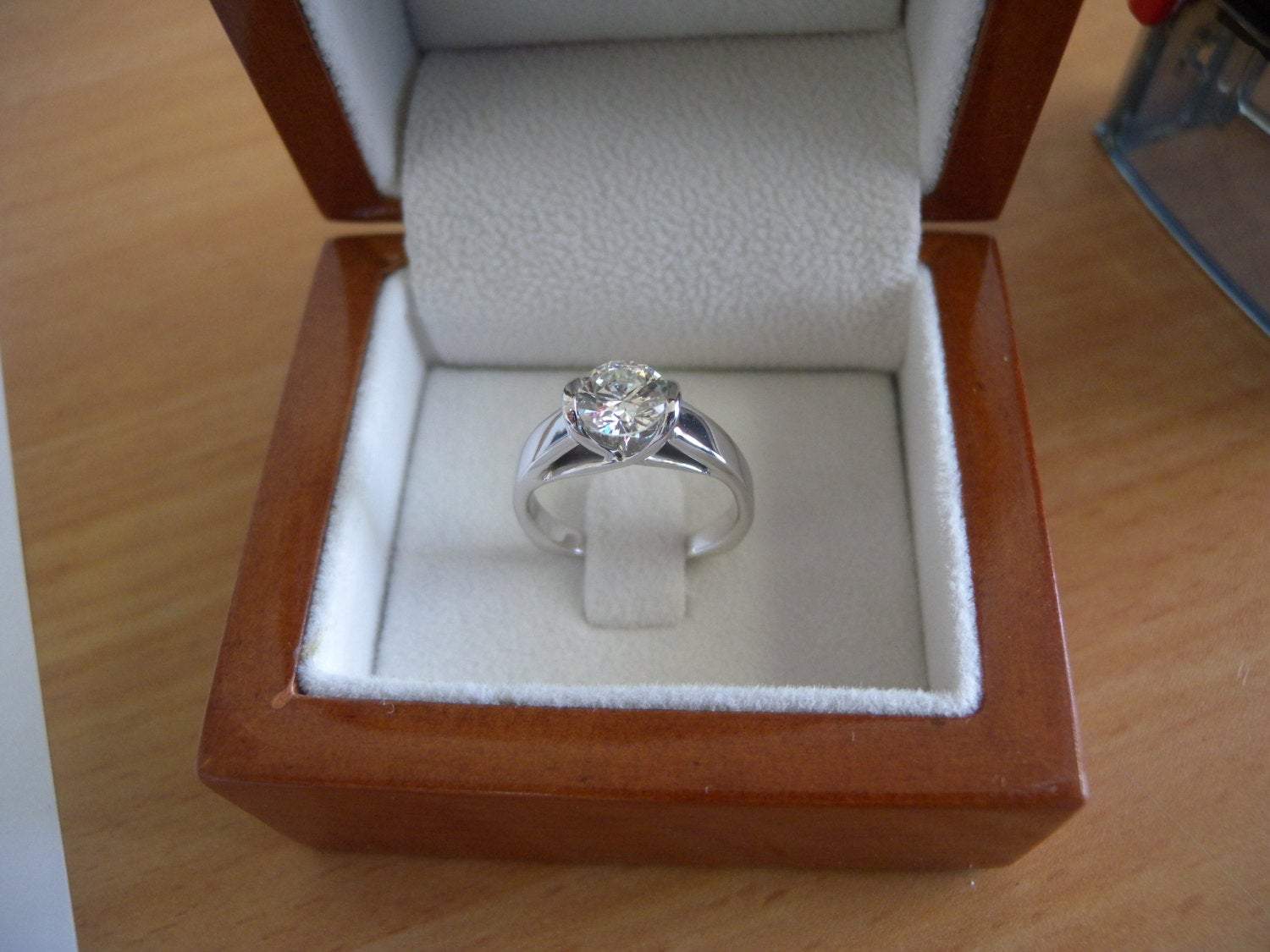 Unique Diamond Engagement Ring Solitaire Ring Bar setting Tension Heavy Ring 18K Yellow or 18K White gold
