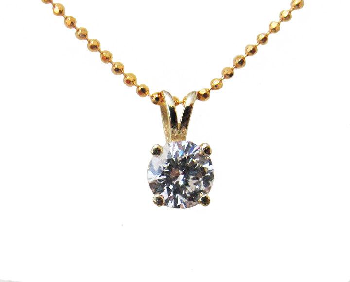 Pendant Diamond Pendant Solitaire Pendant 5mm 1/2 carat 14K Yellow gold chain included  Minimalist pendant - Lianne Jewelry