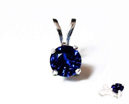Round Sapphire Solitaire Pendant, Top Quality Royal Blue Minimalist Pendant, 14K Small Round Pendant, September Birthstone - Lianne Jewelry