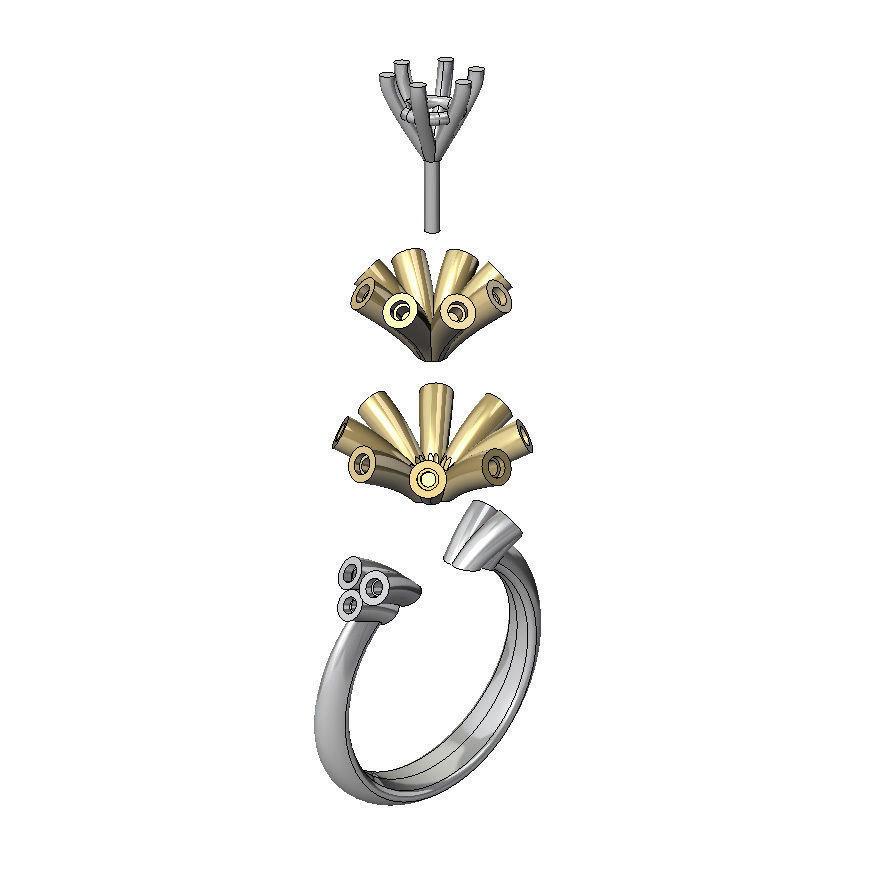 Art Nouveau unique Engagement ring Tube ring Diamond ring Flower ring Floral ring 18K Yellow & White gold Engagement gift 16 standing tubes