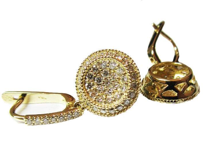 Vintage Gold Earrings Diamond Earrings Pave Earrings Wedding Earrings Diamond Round Earrings 14K Yellow Gold Diamond Earrings - Lianne Jewelry