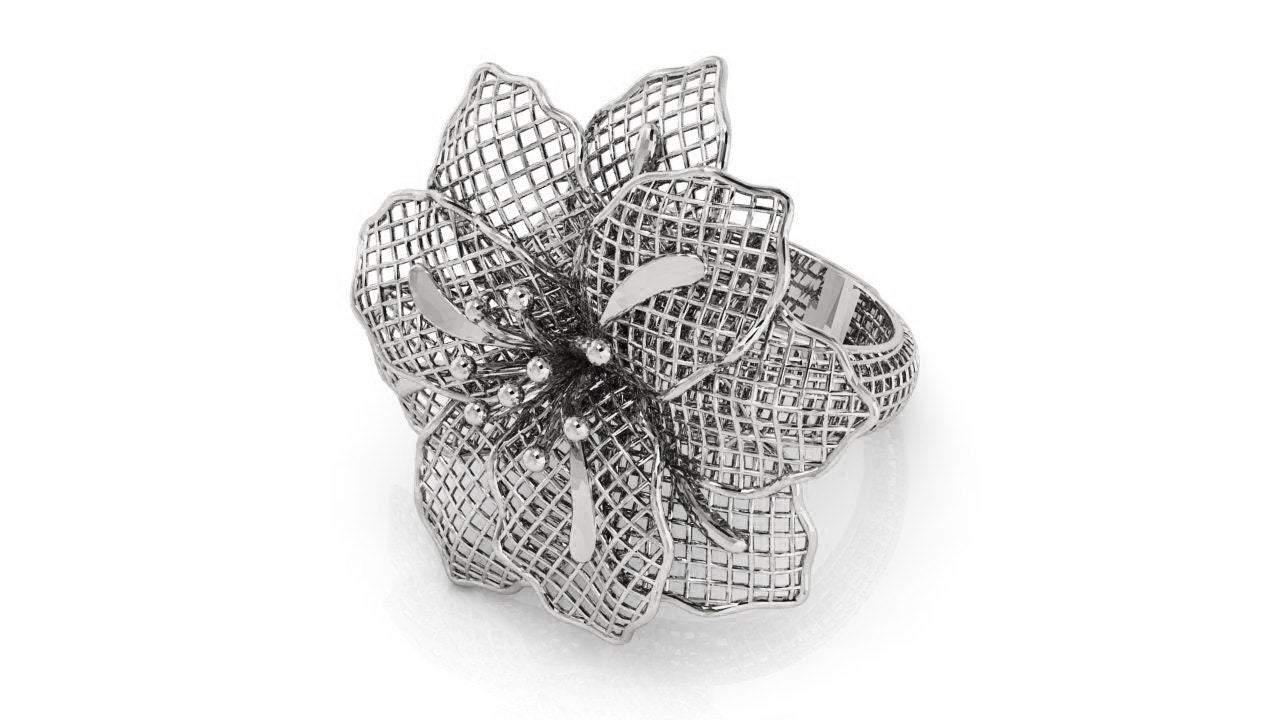 Big Rose Gold Flower Leaves Ring Floral ring Filigree Ring Huge Flower 18K gold Engagement Ring
