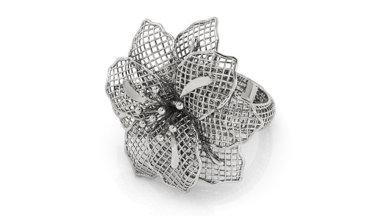 Big Flower Filigree Ring Leaves Floral ring Huge Flower 18K gold Engagement Ring