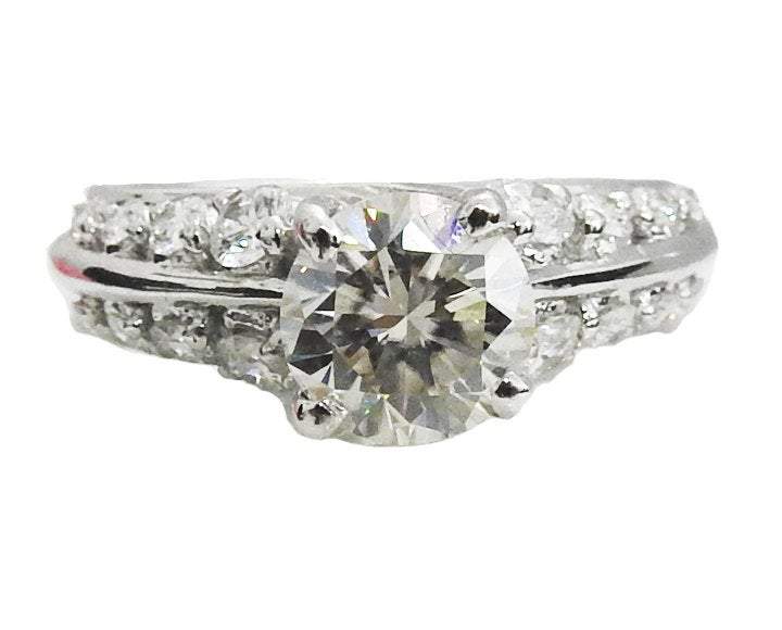 Moissanite Ring Engagement Ring Stackable Ring Diamond ring moissanite unique ring with F VVS diamonds on the sides made in 18K White Gold