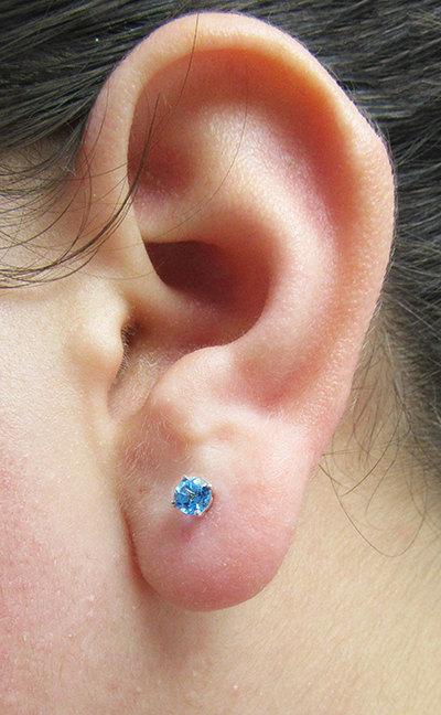 Sky Blue Studs Gold Earrings Topaz Stud Earrings 4 mm Studs Gemstone Earrings 14K White Gold Earrings Wedding Jewelry Anniversary Gift