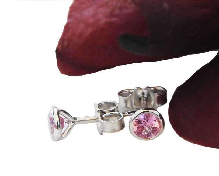 Pink Studs Girls Earrings Promise Earrings Gold Earrings Stud Earrings Pink Sapphire 18K White Gold Natural Color Earrings