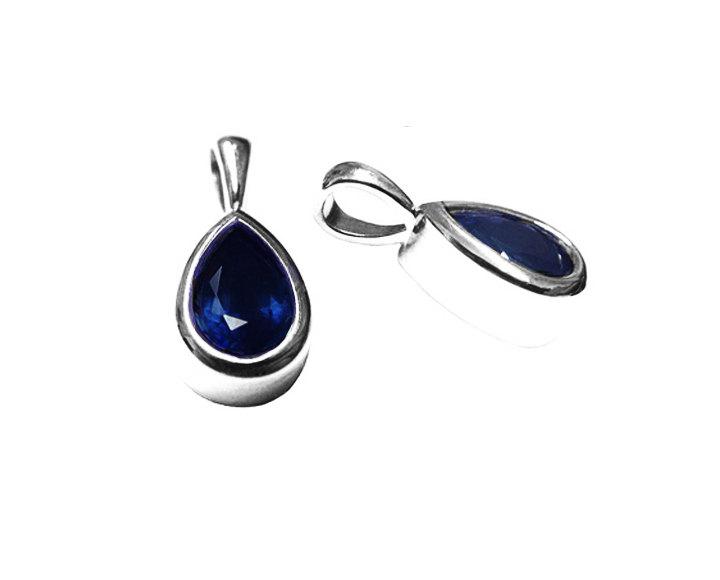 Pendant Sapphire Pendant Pear Pendant Solitaire Royal Blue Jewelry 14K White or Yellow gold September Birthstone