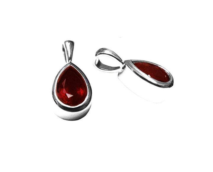 14K White gold Ruby Pendant Teardrop Pendant Pear Pendant Solitaire Royal Red Jewelry July Birthstone
