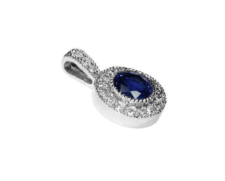 Pendant Sapphire Pendant Necklace 14K Yellow or White gold Round Halo Pendant Top quality Sapphire and Diamonds