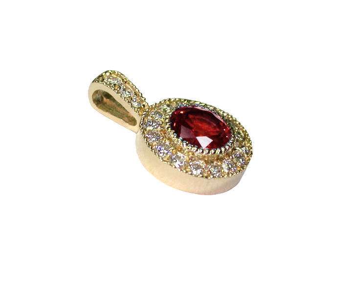Ruby Pendant Necklace 14K Yellow or White gold Round Halo Pendant Top quality Ruby and Diamonds  Minimalist pendant