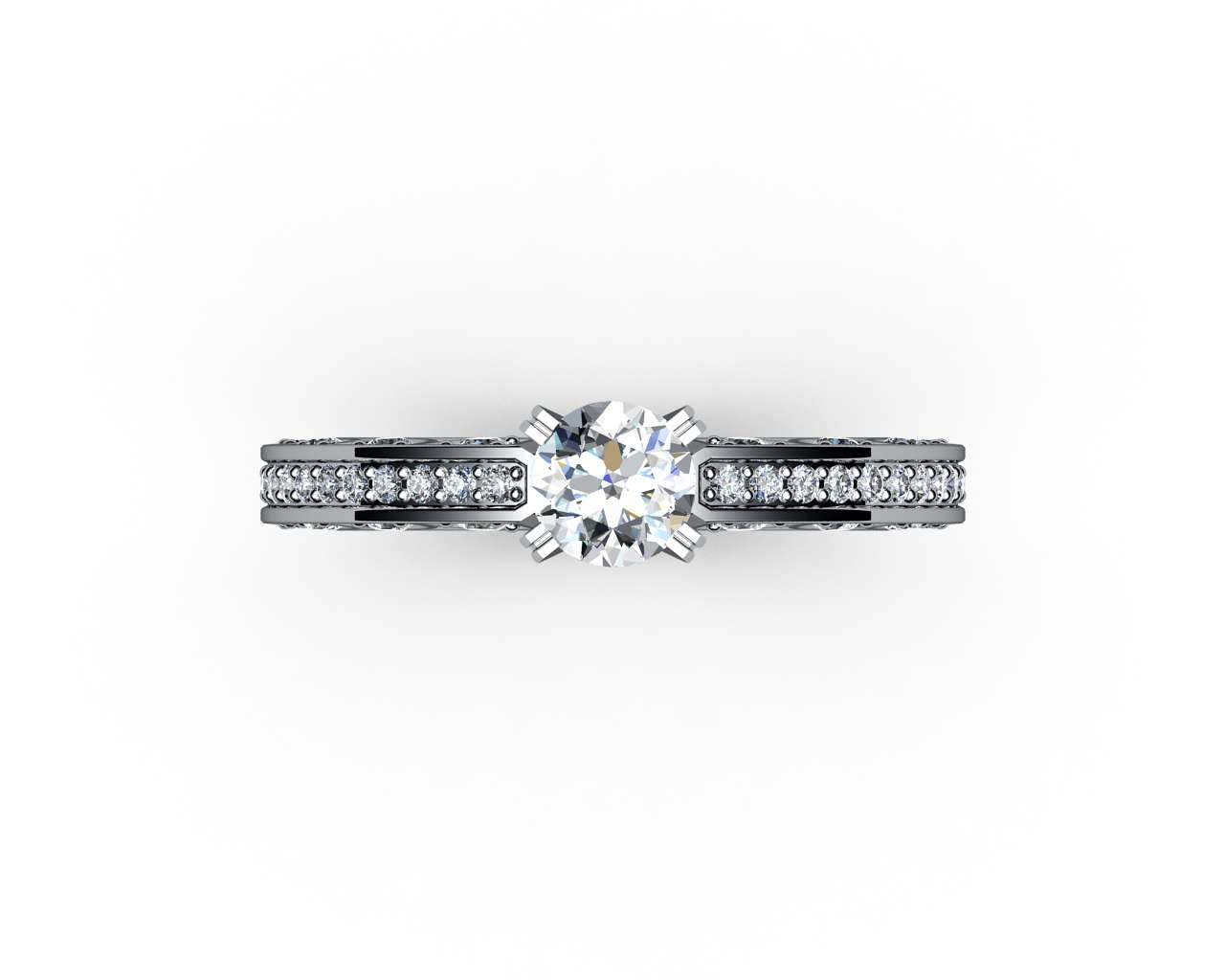 Unique Ring Engagement Ring Diamond Ring White Sapphire Bella channel-set pavé half moon trellis crafted in 18K Yellow or 18K White gold