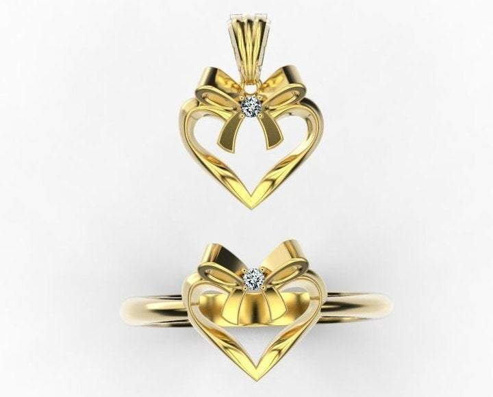 Pendant Celtic ring Minimalist Pendant Heart ring and Heart pendant Jewelry Set 14K gold present ring pendant