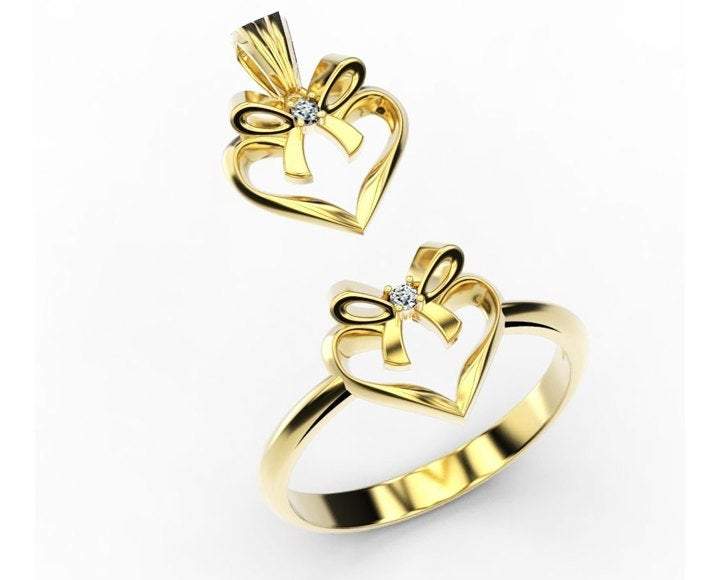 Pendant Celtic ring Minimalist Pendant Heart ring and Heart pendant Jewelry Set 14K gold present ring pendant