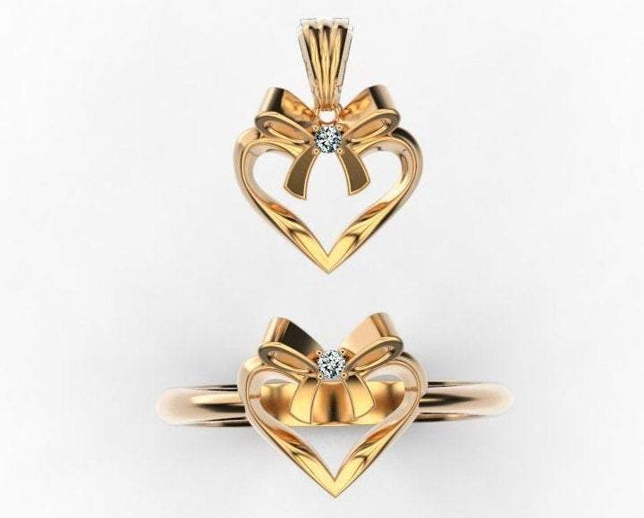Pendant Celtic ring Minimalist Pendant Heart ring and Heart pendant Jewelry Set 14K gold present ring pendant - Lianne Jewelry
