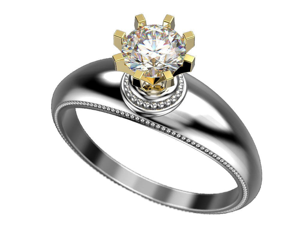 Unique Solitaire Engagement ring Diamond ring Contour ring 18K Yellow & White gold Engagement gift