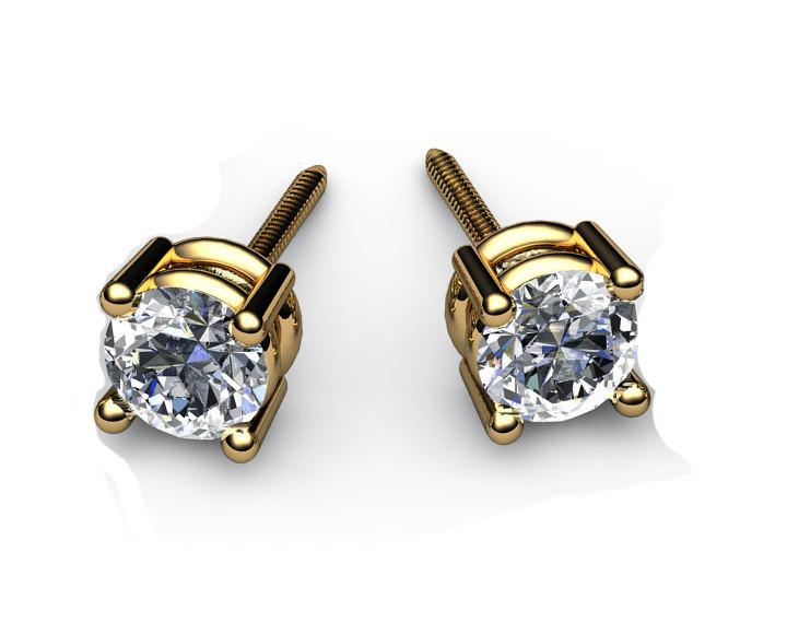 Gold Earrings Gold Earrings Stud Earrings 18K Gold with Moissanite 7 mm Round Brilliant cut
