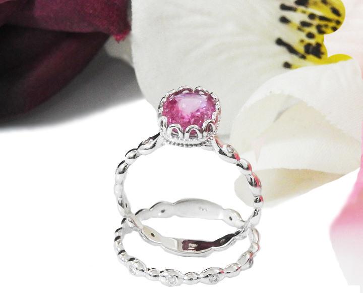 Wedding Ring Set, Bridal Sets, Pink Sapphire, Engagement rings, Diamond Bridal, Diamond wedding sets, Diamond rings, Diamond Wedding Ring