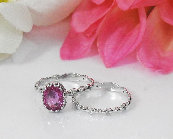 Wedding Ring Set, Bridal Sets, Pink Sapphire, Engagement rings, Diamond Bridal, Diamond wedding sets, Diamond rings, Diamond Wedding Ring