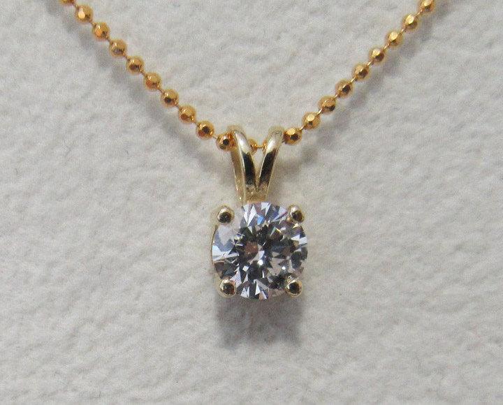 Pendant Diamond Pendant Solitaire Pendant 5mm 1/2 carat 14K Yellow gold chain included  Minimalist pendant