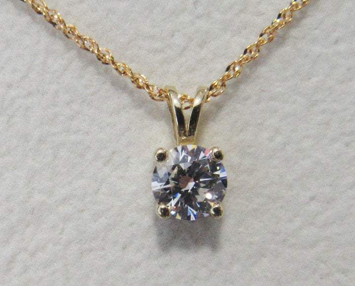 Girlfriend gift Diamond Pendant Solitaire Pendant 5.7 mm 3/4 carat 14K Yellow gold chain included  Minimalist pendant