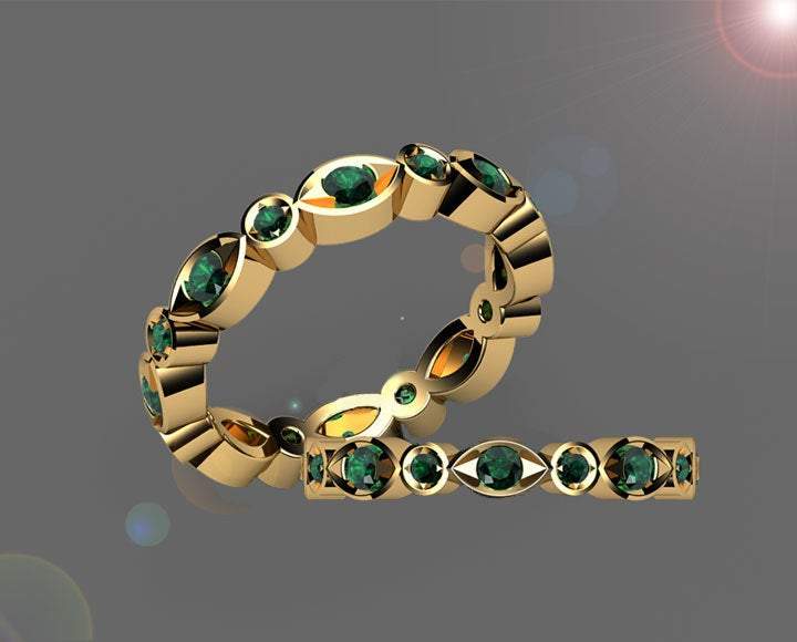 Gold ring Emerald Eternity Ring Anniversary Ring 18K Gold Emerald Ring Anniversary ring Contour ring
